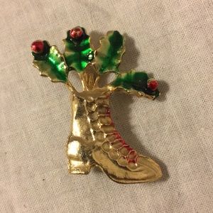 Ice Skating Boot with Holly Pin